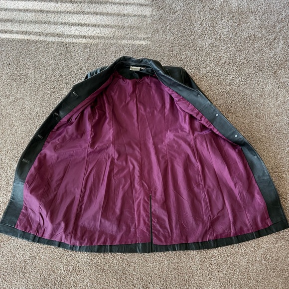 Kim Rogers Women Black 90s Western Genuine Leather Trench Coat Size L Vintage - Picture 3 of 9